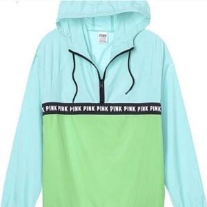 Victoria's Secret Pink Anorak Windbreaker Quarter Zip Jacket Green/Blue | XS 🧥☔